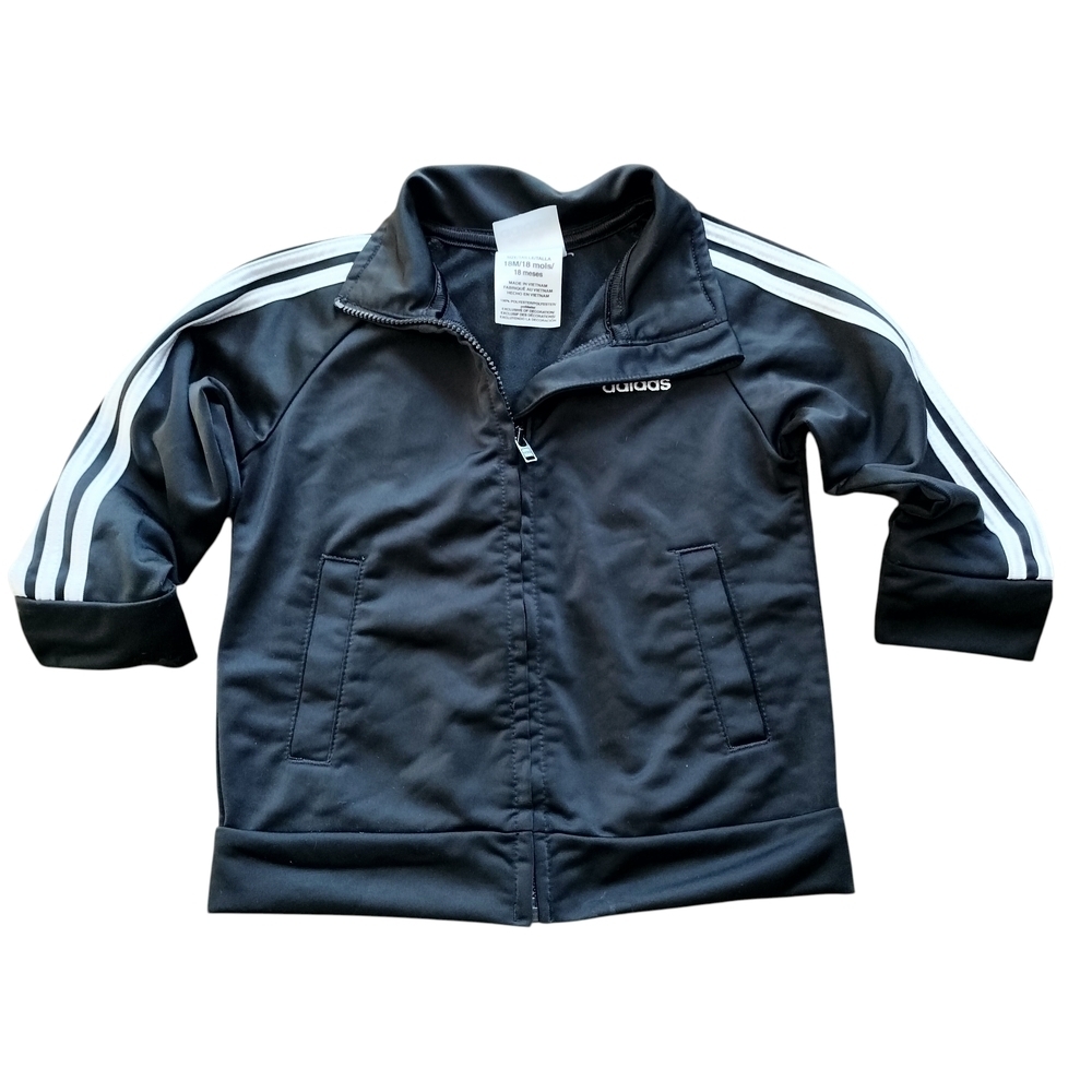 Adidas Kids Track Jacket in Black with White Stripes 18 Months